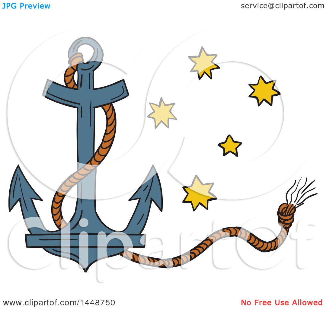 1080x1024 Clipart Of A Sketched Drawing Styled Nautical Anchor And Rope