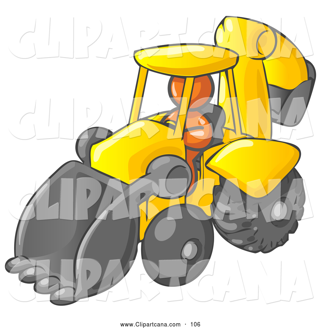 1024x1044 Vector Clip Art Of A Shiny Orange Man Operating A Yellow Backhoe