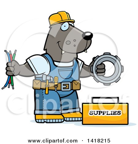 450x470 Cartoon Clipart Of A Wolf Construction Worker With Tools