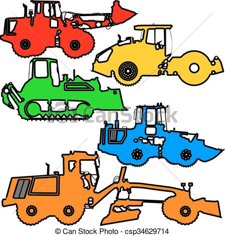 449x470 Set Color Silhouettes Road Construction Equipment. Vector
