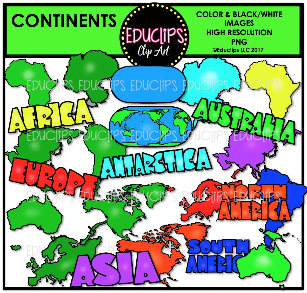 1254x1198 Continents Clip Art Bundle (Color And Bampw)