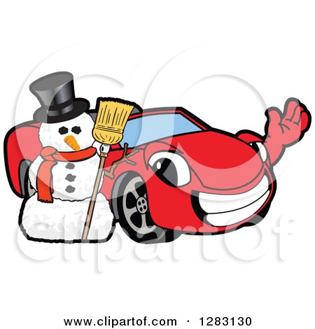 450x470 Clipart Of A Happy Red Convertible Car Mascot Character Waving By