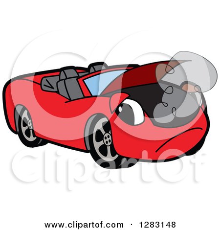 450x470 Clipart Of A Sad Red Convertible Car Mascot Character Smoking