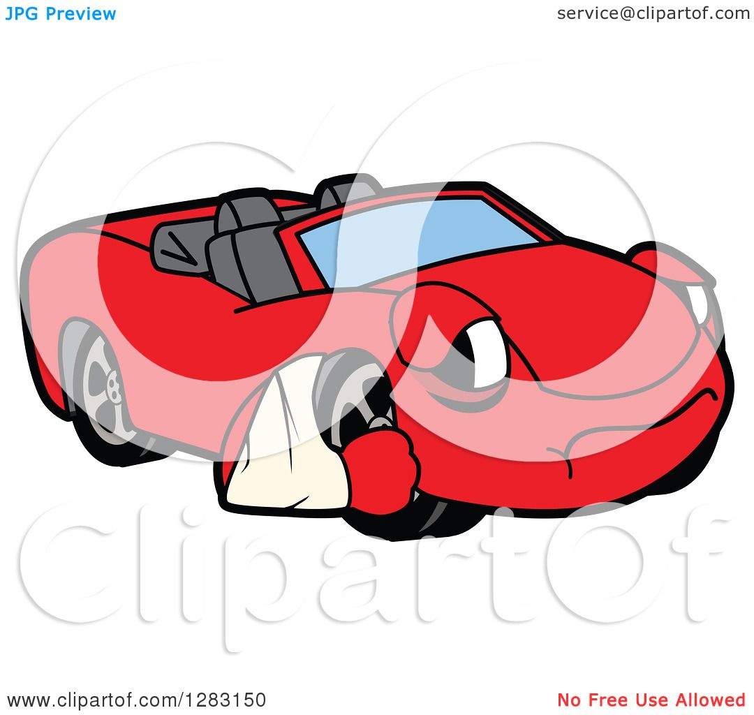1080x1024 Clipart Of A Sad Red Convertible Car Mascot Character With An Arm