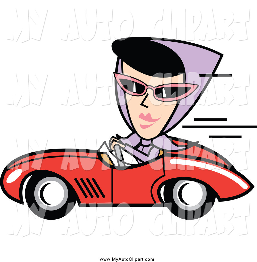1024x1044 Clip Art Of A Retro Black Haired White Woman Driving A Convertible