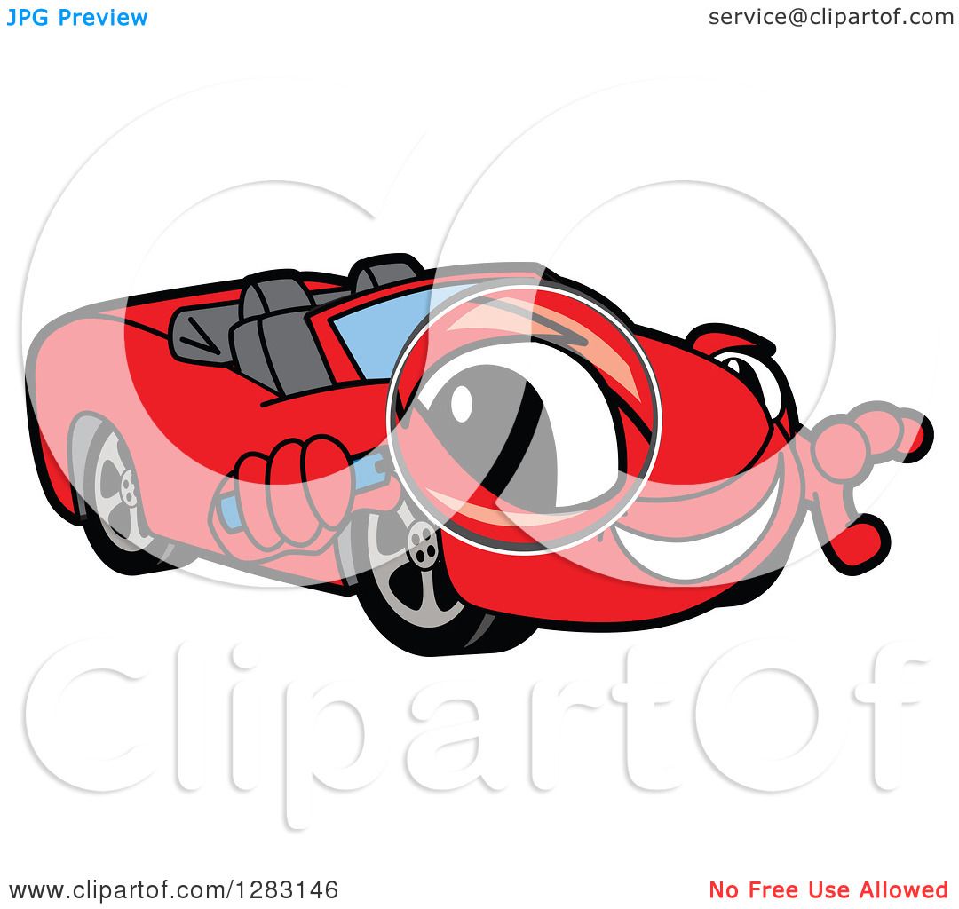 1080x1024 Clipart Of A Happy Red Convertible Car Mascot Character Looking