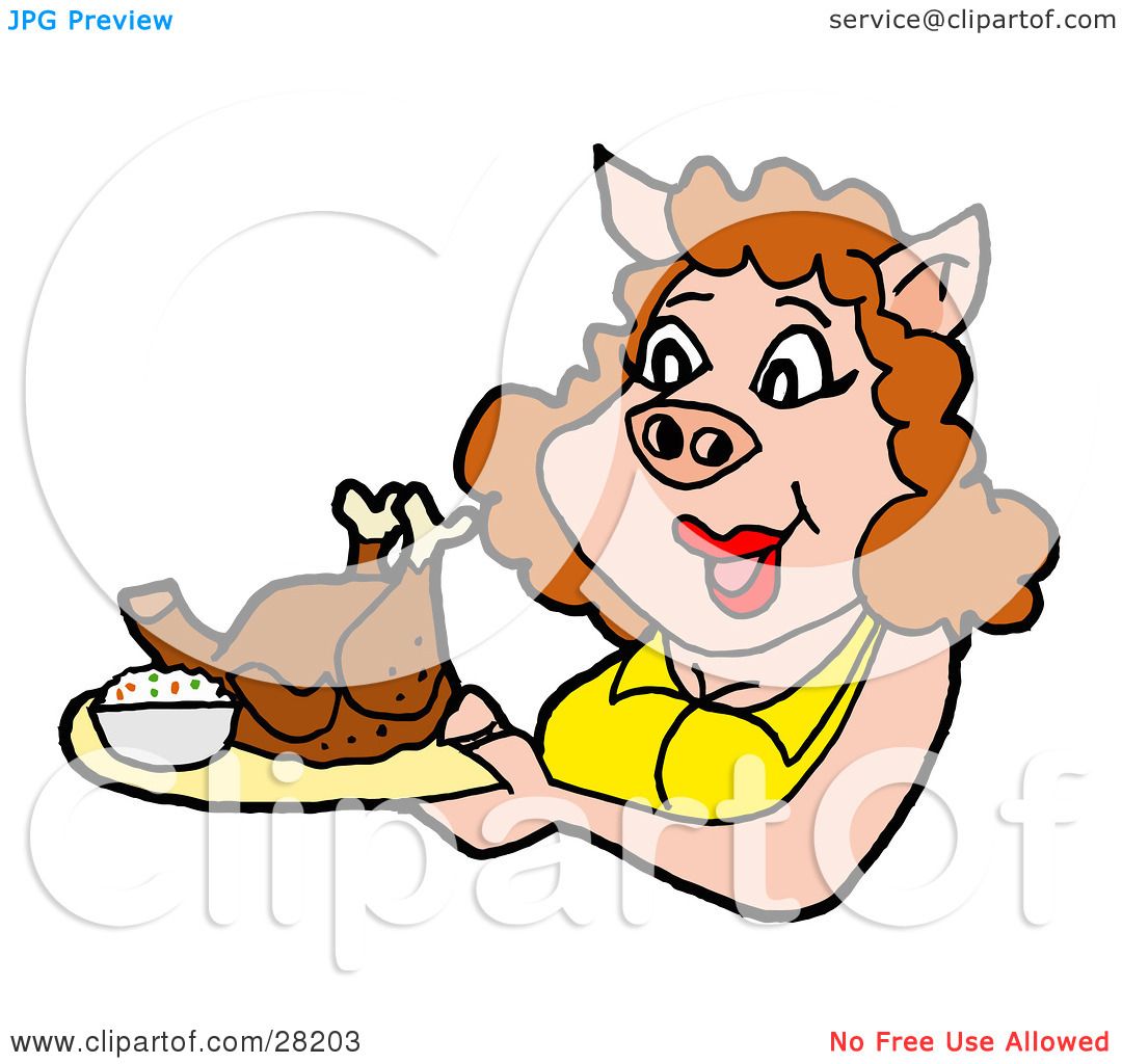 1080x1024 Clipart Illustration Of Pig Woman In Yellow Shirt, Carrying