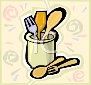300x278 A Colorful Cartoon Of A Jar Full Of Kitchen Utensils