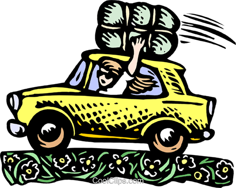 480x382 Waving Woman In Car Royalty Free Vector Clip Art Illustration