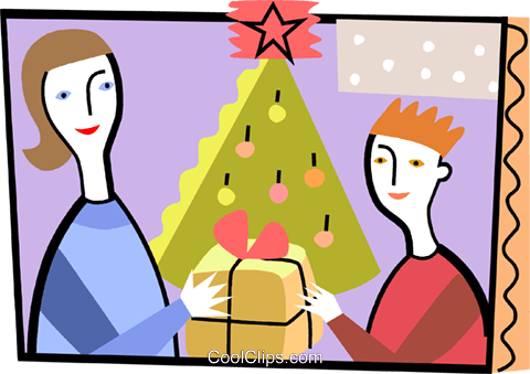 480x339 Mother Giving Her Son A Christmas Gift Royalty Free Vector Clip