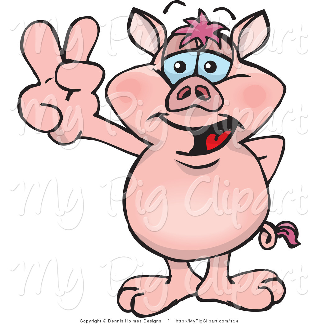 1024x1044 Swine Clipart Of A Peaceful Pink Pig Smiling And Gesturing