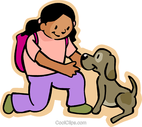 480x429 Girl Playing With Dog Royalty Free Vector Clip Art Illustration