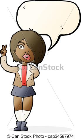 276x470 Cartoon Cool Girl Giving Peace Sign With Speech Bubble Vectors