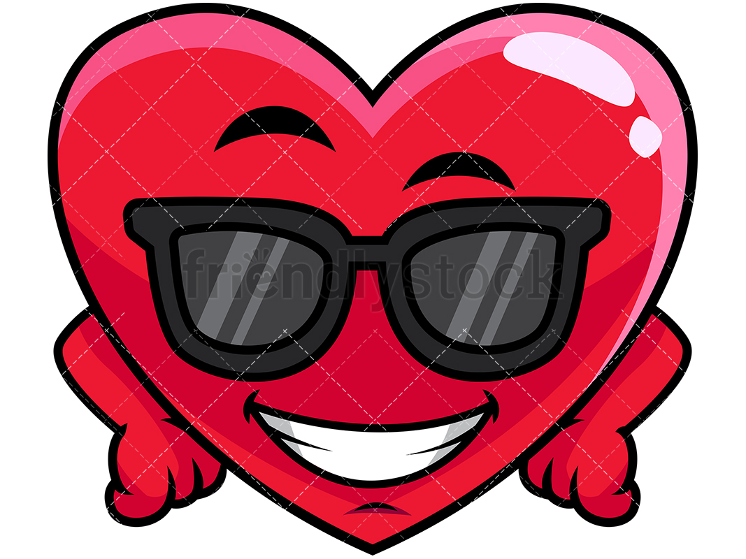 1067x800 Cool Heart Wearing Sunglasses Emoji Cartoon Vector Clipart