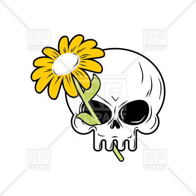 400x400 Cute Cartoon Skull And Daisy, Head Of Skeleton And Plant Royalty