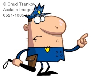 300x257 Clipart Image Of A Cop With A Nightstick Holding Up A Finger