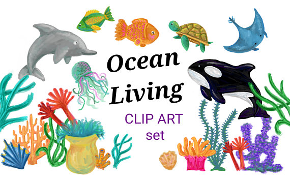 570x356 Digital Acrylic Painted Underwater Clip Art, Hand Painted Coral