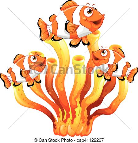 450x467 Clown Fish Swimming Around Coral Reef Illustration Clip Art Vector