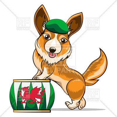 400x400 Corgi Dog With Stand In Cartoon Style Royalty Free Vector Clip Art