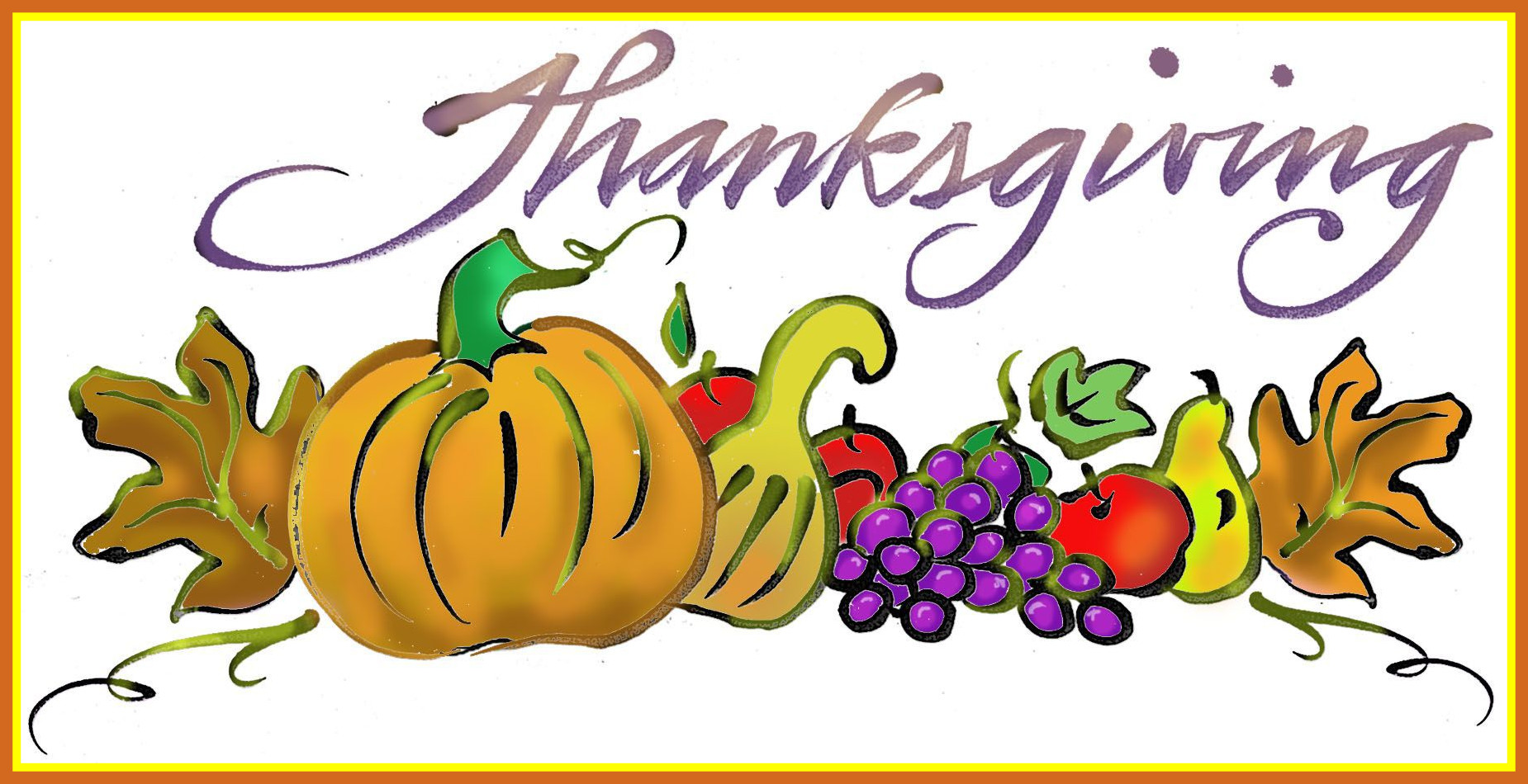 1850x950credible Cornucopia Clipart Thanksgiving Food Pencil And