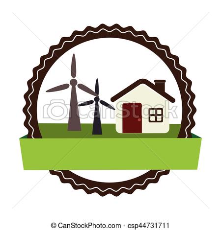 450x470 Circular Landscape With Cottage And Eolic Turbines Vector