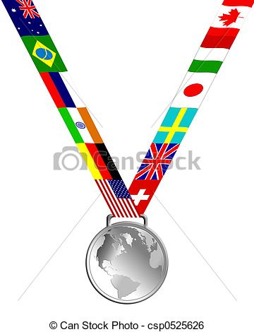 360x470 Silver Medal Of Globe And Country Flags Stock Illustration