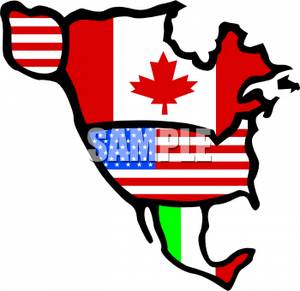 300x291 A Map Of North America And The Flags Of Countries Clip Art Image