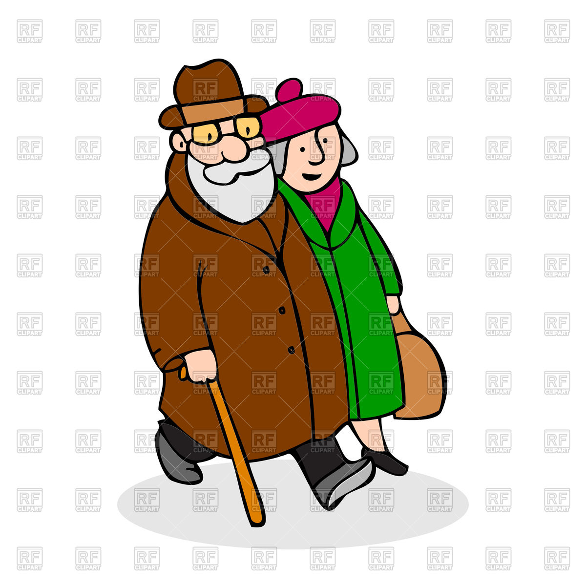 1200x1200 Happy Elderly Couple Walking Royalty Free Vector Clip Art Image