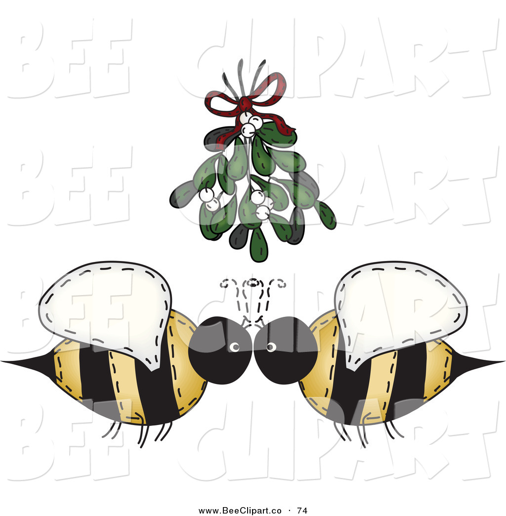 1024x1044 Vector Clip Art Of A Cute Folk Art Bee Couple Under Mistletoe By