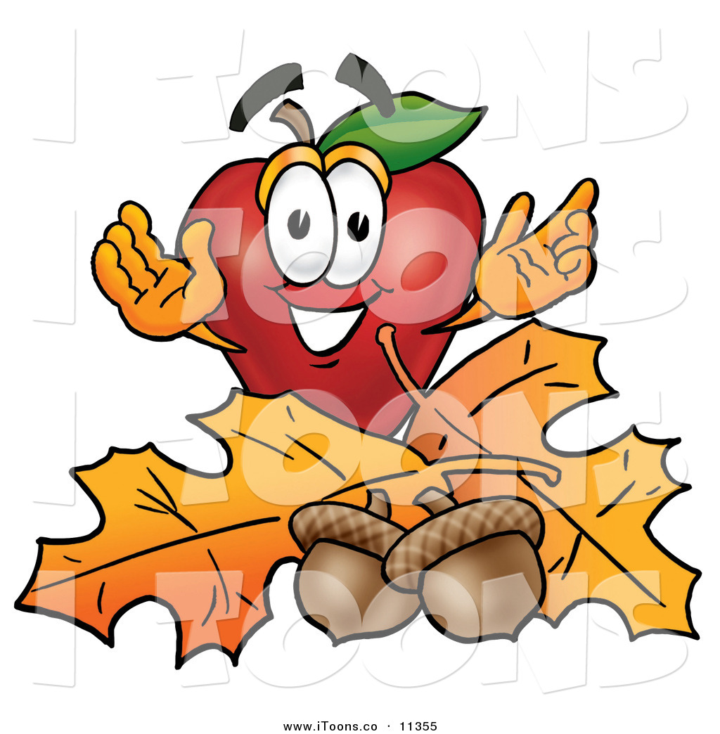1024x1044 Clip Art Of A Grinning Red Apple Character Mascot With Acorns