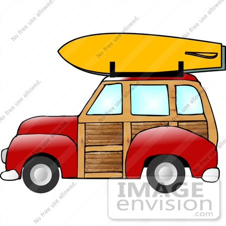 450x450 Woody Station Wagon Car With A Yellow Surfboard Clipart