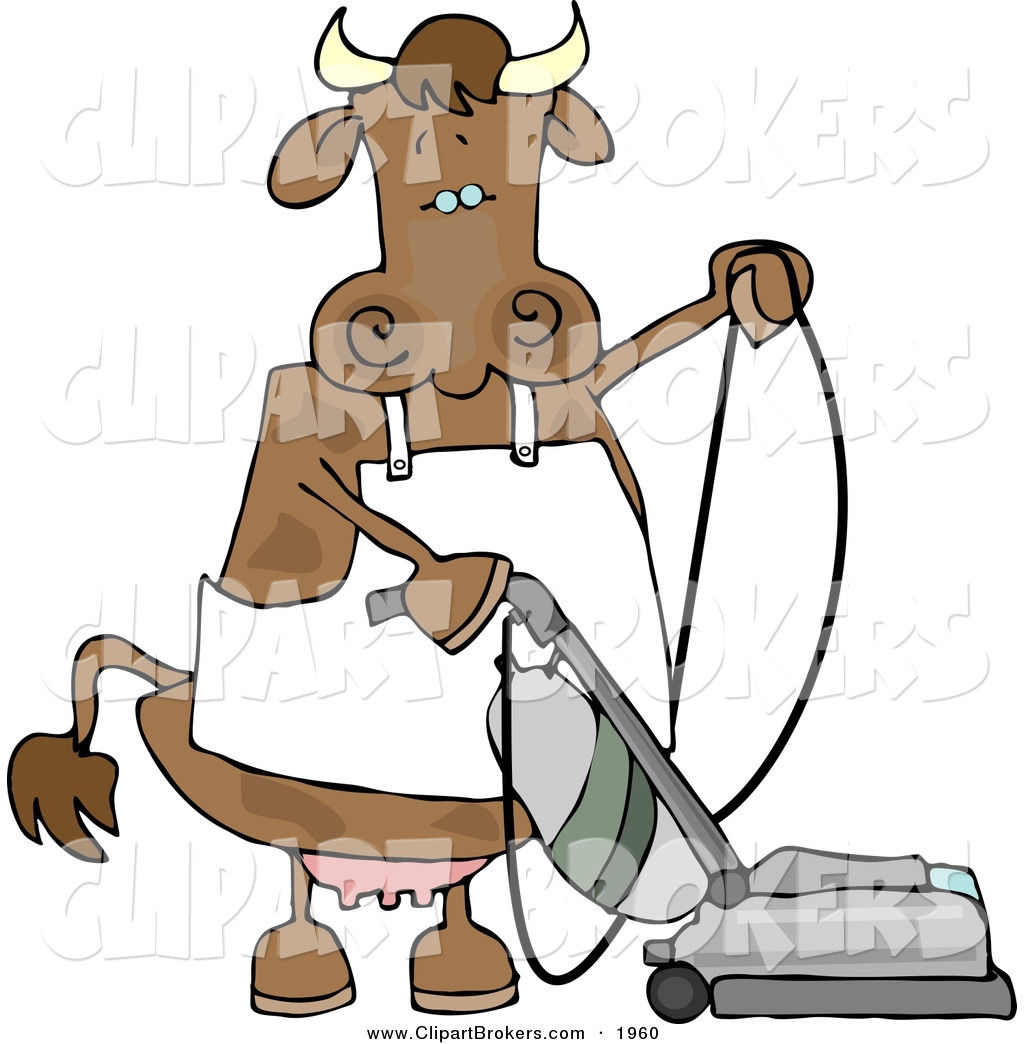 1024x1044 Clip Art Cartoon Of A Cute Housewife Cow Vacuuming The Floor By