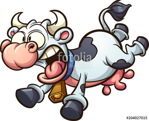 500x405 Crazy Cartoon Cow Running Scared. Vector Clip Art Illustration