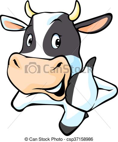392x470 Black And White Cow Cartoon Illustration With Thumb Up.eps