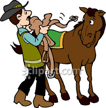 345x350 Cowboy Saddling His Horse