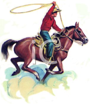 304x350 Clip Art Illustration Of A Cowboy On A Horse