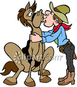 266x300 Cowboy Kissing His Shocked Horse Royalty Free Clipart Picture