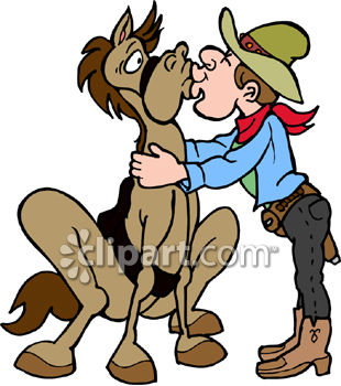 310x350 Cartoon Of A Cowboy Kissing His Surprised Horse