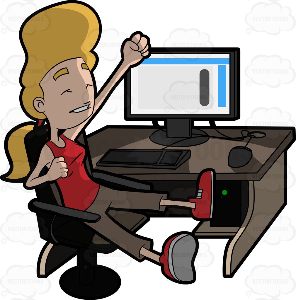 1010x1024 A Woman Taking A Break From Using The Computer To Strech Cartoon
