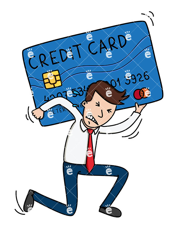 585x755 Businessman Buckling Under Weight Of Big Credit Card