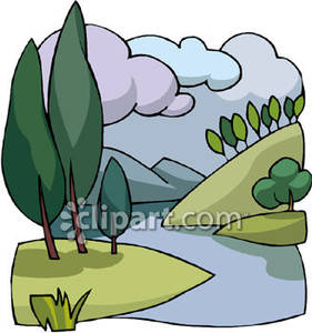 281x300 A River Or Creek Running Through Some Hills Royalty Free Clipart