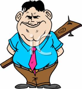 278x300 Clipart Of A Creepy Businessman Holding A Piece Of Wood With A Nail
