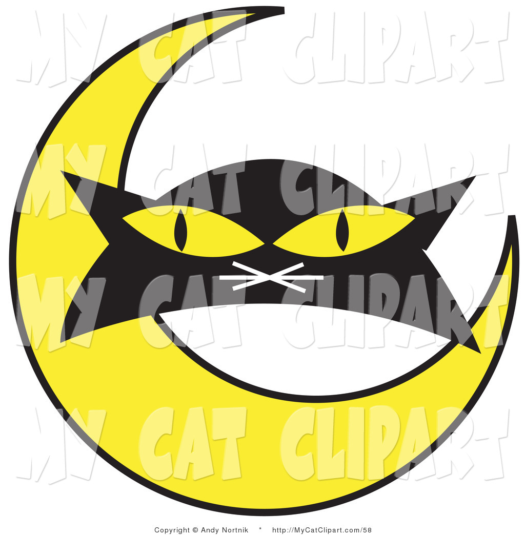 1024x1044 Clip Art Of A Black Cat's Face With A Yellow Crescent Moon