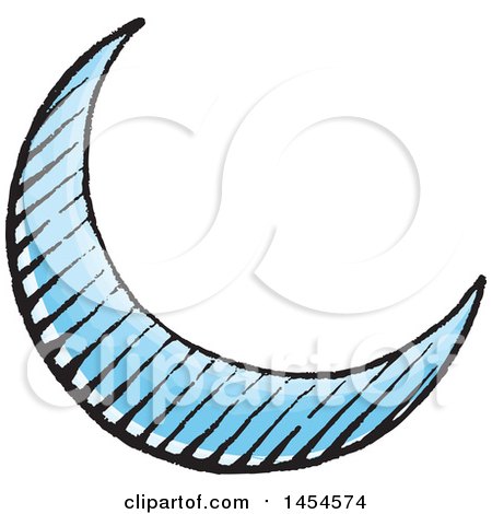 450x470 Clipart Of A Black And White Sketched Crescent Moon