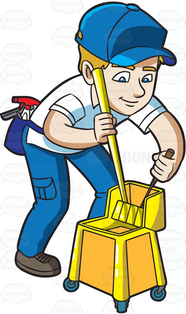 607x1024 A Man Squeezing A Mop At A Crime Scene Bedroom Cartoon Clipart