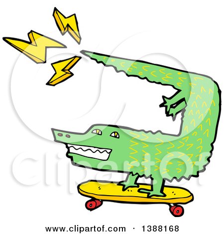 450x470 Clipart Of A Green Crocodile Or Alligator Skateboarding