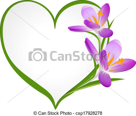 450x384 Purple Crocus With A Frame In The Shape Of Heart. Vectors