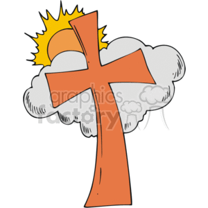 300x300 Royalty Free Orange Cross With Grey Cloud With The Sun Behind It