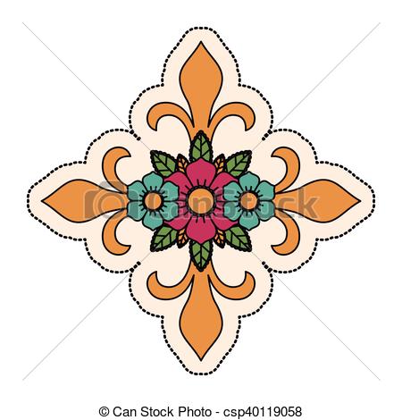450x470 Isolated Cross Shape Design. Cross Shape With Flowers Clipart