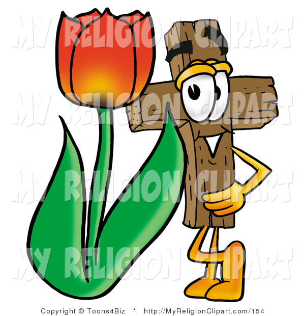 600x620 Religion Clip Art Of A Wooden Christian Cross Mascot Cartoon